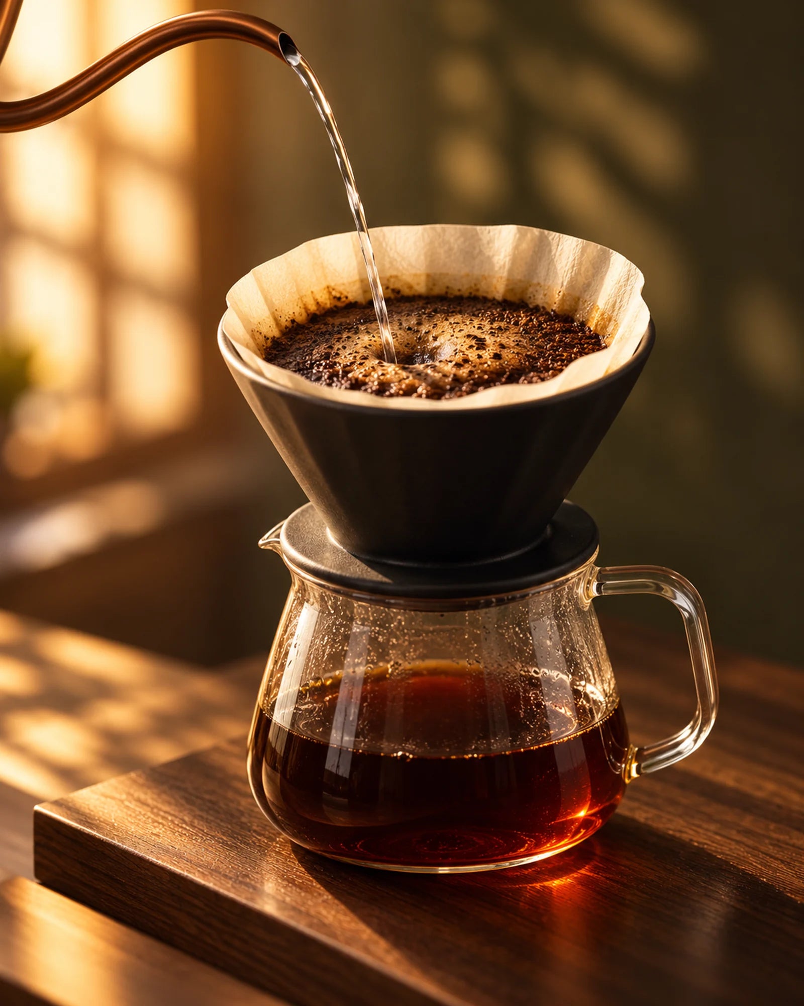 Preparación de café filtrado con vertido de agua sobre el filtro